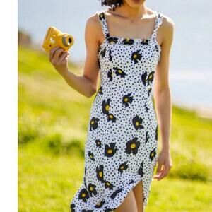 Urban Outfitters Remy Linen Ruffle Square Neck Midi Dress size S